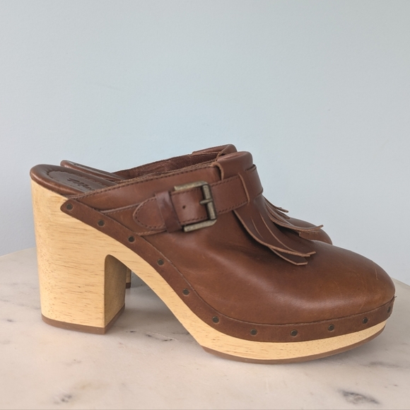 Madewell Kiltie Brown Leather Fringe Clogs - Picture 3 of 12